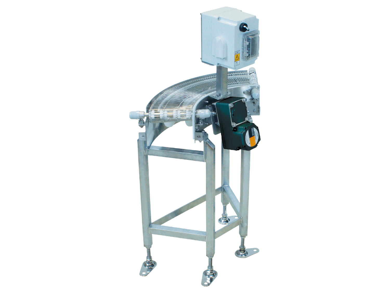 Food conveyor series that conveys food security and safety Curved conveyance type Chocolate net belt curve conveyor FNC-Maruyasu Machine Co., Ltd.