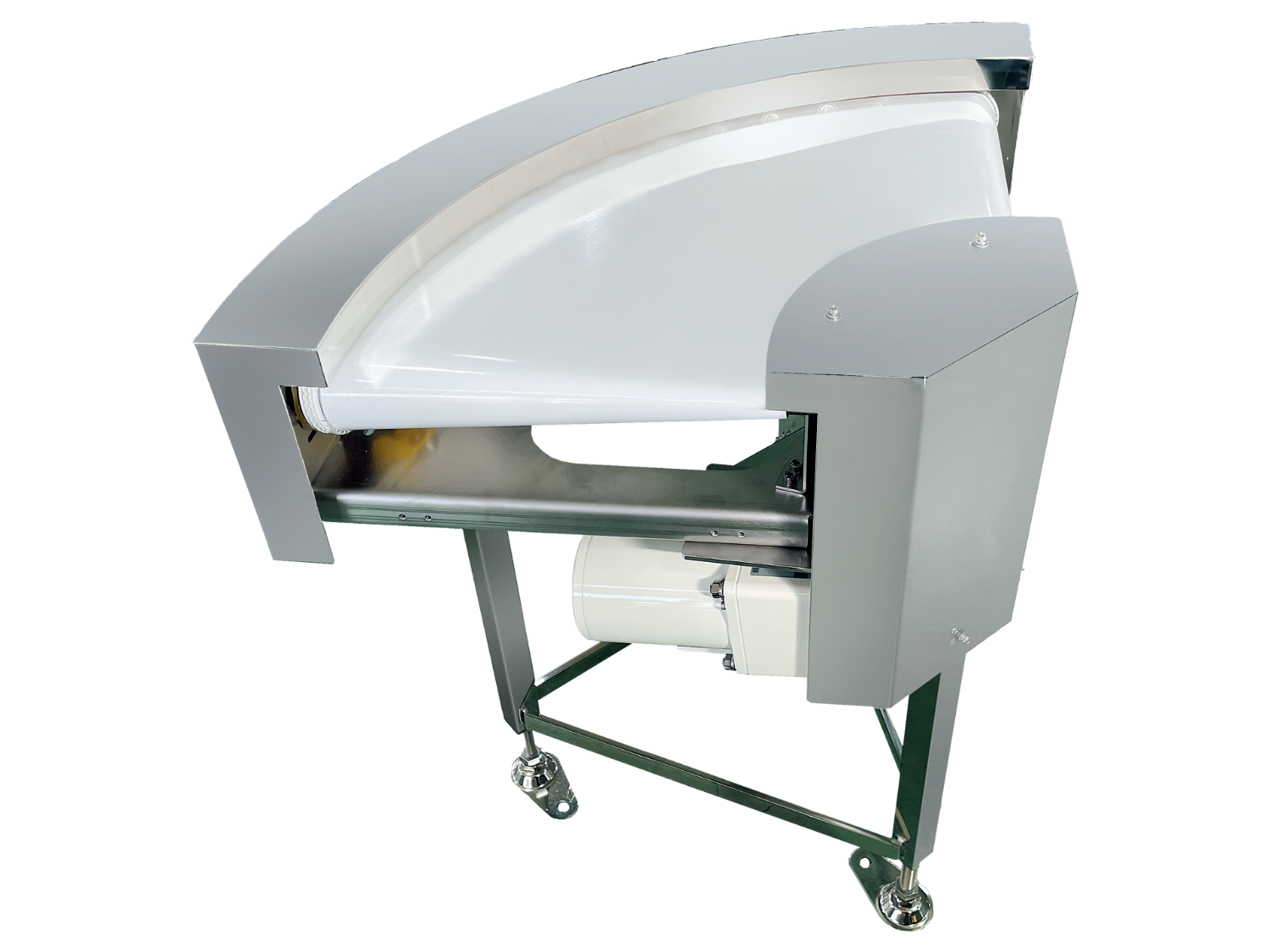 Food conveyor series that conveys food security and safety Curved conveyance type Waterproof curved belt conveyor FBC-Maruyasu Machine Co., Ltd.